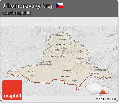 Shaded Relief 3D Map of Jihomoravský Kraj, lighten, desaturated