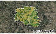 Satellite 3D Map of Blansko, darken, semi-desaturated