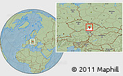 Savanna Style Location Map of Blansko, highlighted parent region, hill shading
