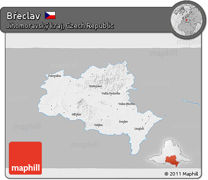 Gray 3D Map of Břeclav, single color outside