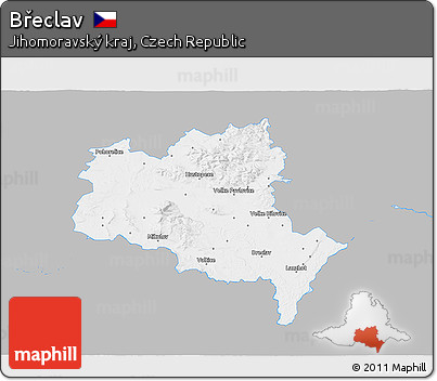 Gray 3D Map of Břeclav, single color outside