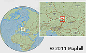 Savanna Style Location Map of Břeclav, highlighted parent region, hill shading