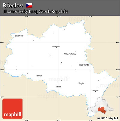 Classic Style Simple Map of Břeclav, single color outside