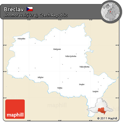 Classic Style Simple Map of Břeclav, single color outside