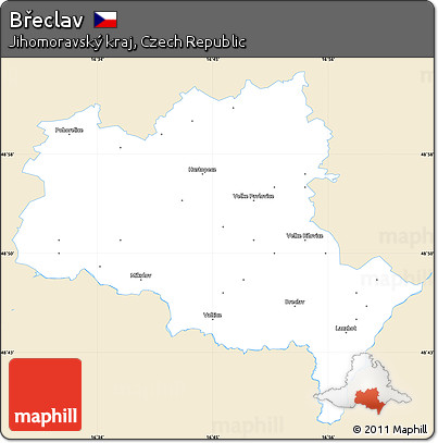 Classic Style Simple Map of Břeclav, single color outside