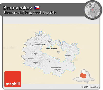 Classic Style 3D Map of Brno-venkov, single color outside