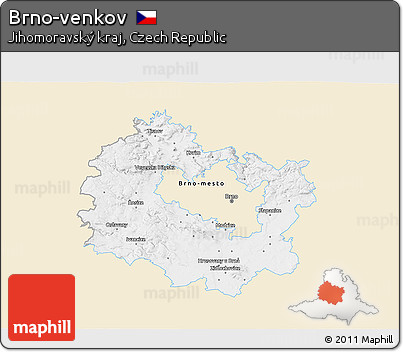 Classic Style 3D Map of Brno-venkov, single color outside