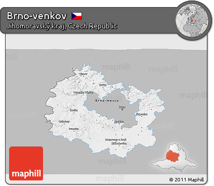 Gray 3D Map of Brno-venkov, single color outside