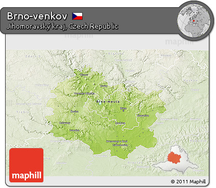 Physical 3D Map of Brno-venkov, lighten