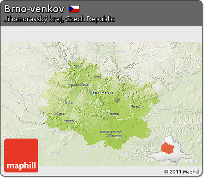 Physical 3D Map of Brno-venkov, lighten