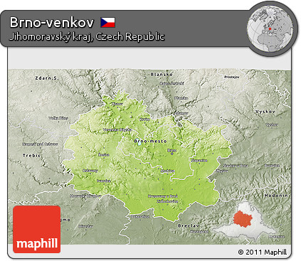 Physical 3D Map of Brno-venkov, semi-desaturated