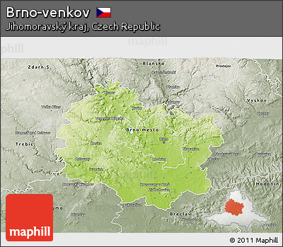 Physical 3D Map of Brno-venkov, semi-desaturated
