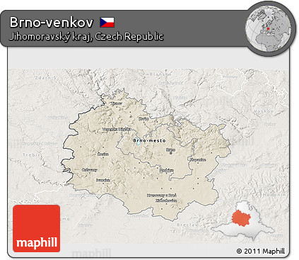 Shaded Relief 3D Map of Brno-venkov, lighten