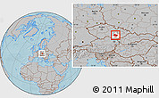 Gray Location Map of Brno-venkov, highlighted parent region, hill shading