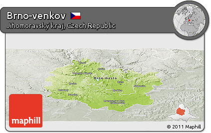 Physical Panoramic Map of Brno-venkov, lighten, semi-desaturated