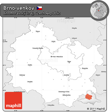 Silver Style Simple Map of Brno-venkov