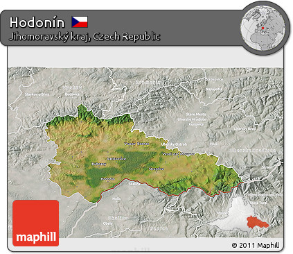Satellite 3D Map of Hodonín, lighten, semi-desaturated