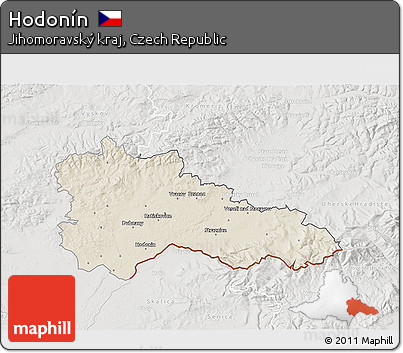 Shaded Relief 3D Map of Hodonín, lighten, semi-desaturated
