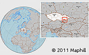 Gray Location Map of Hodonín, highlighted country, hill shading