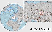 Gray Location Map of Hodonín, highlighted parent region, within the entire country, hill shading