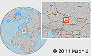 Gray Location Map of Hodonín, highlighted parent region, hill shading