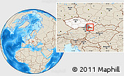 Shaded Relief Location Map of Hodonín, highlighted country, highlighted parent region