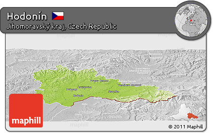 Physical Panoramic Map of Hodonín, lighten, desaturated