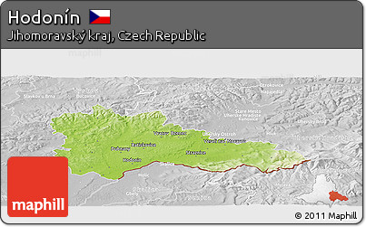 Physical Panoramic Map of Hodonín, lighten, desaturated