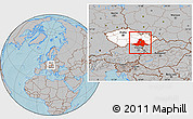 Gray Location Map of Jihomoravský kraj, highlighted country, hill shading