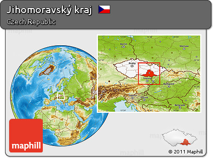 Physical Location Map of Jihomoravský Kraj, highlighted country
