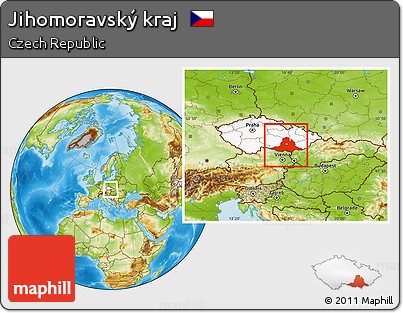 Physical Location Map of Jihomoravský Kraj, highlighted country