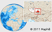 Shaded Relief Location Map of Jihomoravský kraj, highlighted country