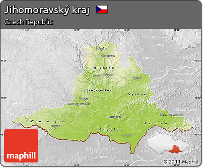 Physical Map of Jihomoravský Kraj, lighten, desaturated