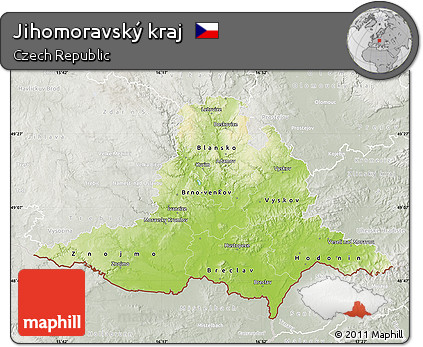 Physical Map of Jihomoravský Kraj, lighten, semi-desaturated