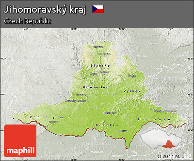 Physical Map of Jihomoravský Kraj, lighten, semi-desaturated