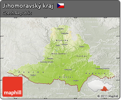 Physical Map of Jihomoravský Kraj, lighten, semi-desaturated