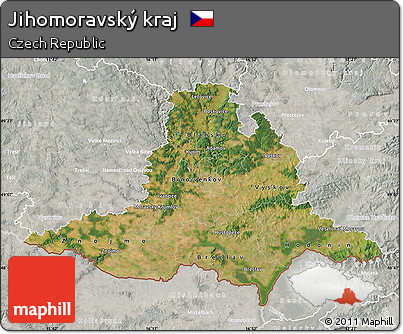 Satellite Map of Jihomoravský Kraj, lighten, semi-desaturated