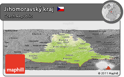 Physical Panoramic Map of Jihomoravský Kraj, darken, desaturated