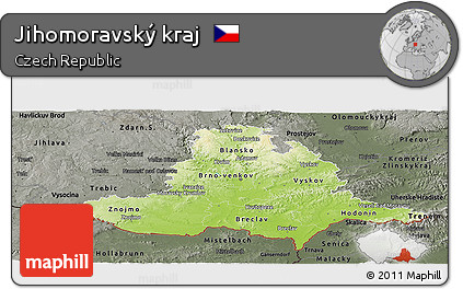 Physical Panoramic Map of Jihomoravský Kraj, darken, semi-desaturated