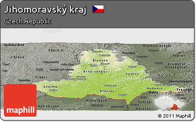 Physical Panoramic Map of Jihomoravský Kraj, darken, semi-desaturated