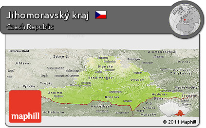 Physical Panoramic Map of Jihomoravský Kraj, semi-desaturated