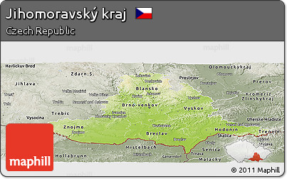 Physical Panoramic Map of Jihomoravský Kraj, semi-desaturated