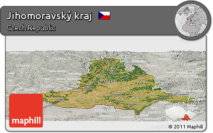 Satellite Panoramic Map of Jihomoravský Kraj, lighten, semi-desaturated
