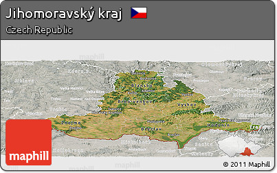 Satellite Panoramic Map of Jihomoravský Kraj, lighten, semi-desaturated