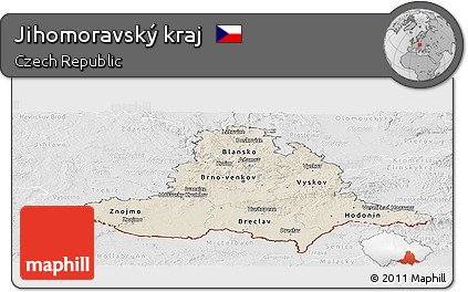Shaded Relief Panoramic Map of Jihomoravský Kraj, lighten, desaturated