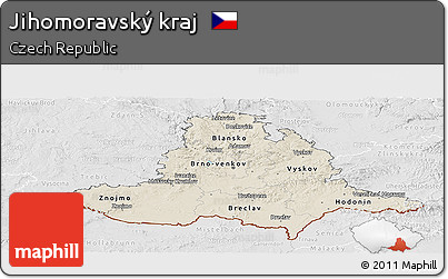 Shaded Relief Panoramic Map of Jihomoravský Kraj, lighten, desaturated