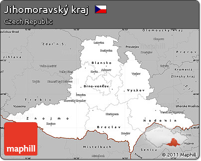 Gray Simple Map of Jihomoravský Kraj