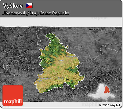 Satellite 3D Map of Vyškov, darken, desaturated