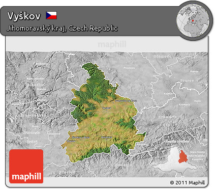 Satellite 3D Map of Vyškov, lighten, desaturated