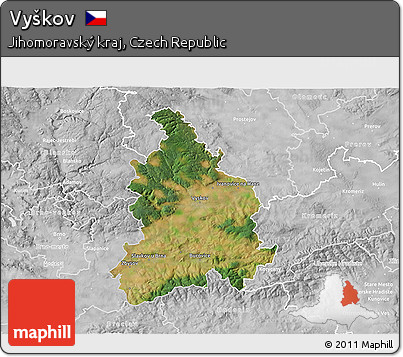 Satellite 3D Map of Vyškov, lighten, desaturated